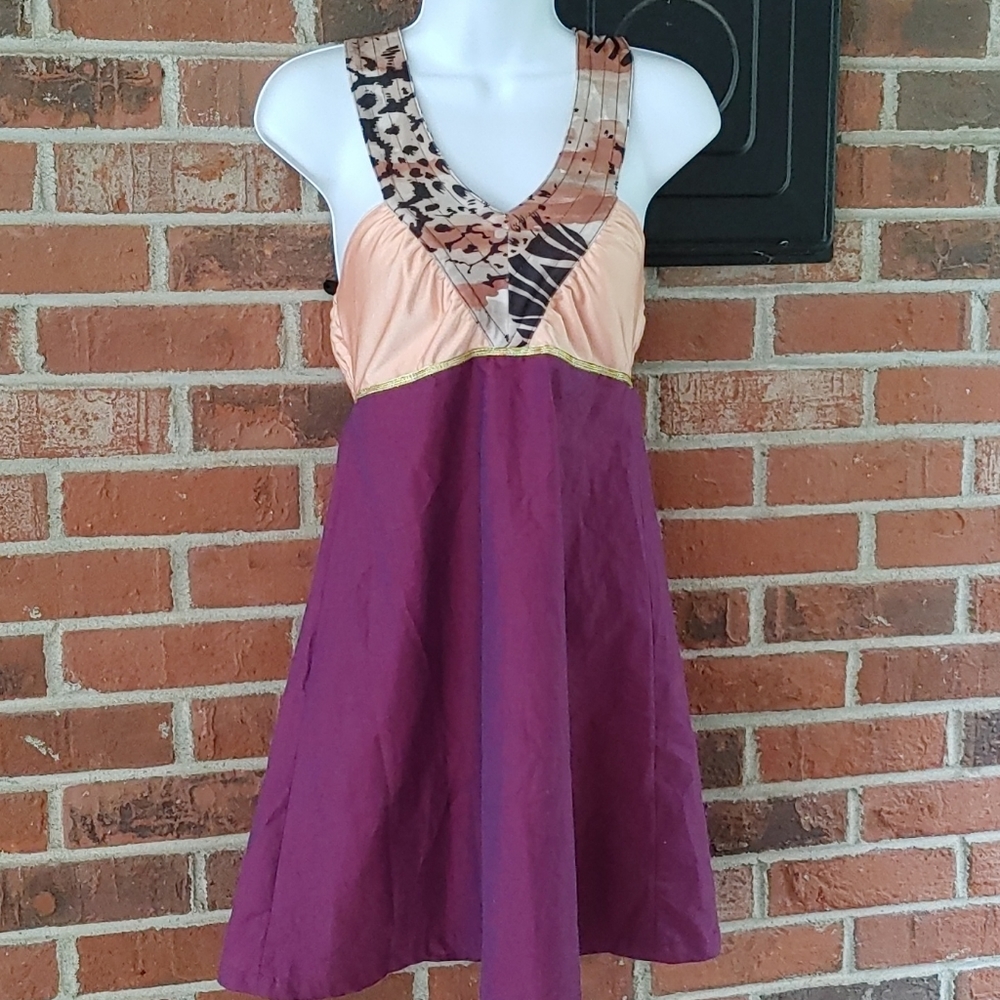 Roberta Oaks Colorblock Mixed Print Cotton Mini Dress Size S